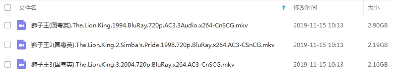 迪士尼经典动画《狮子王》三部曲(1994/1998/2004)高清国粤英配音中字[MKV/7.25GB]百度云网盘下载