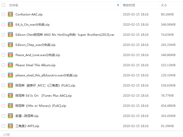 陈冠希10张专辑无损歌曲合集[WAV/MP3/3.64GB]百度云网盘下载