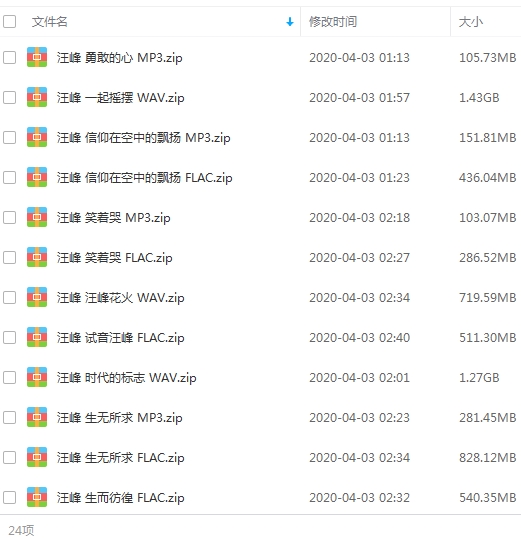 汪峰18张专辑无损FLAC+WAV+MP3歌曲合集百度云网盘下载