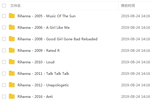 蕾哈娜(Rihanna)2005-2016年8张专辑无损歌曲合集百度云网盘下载
