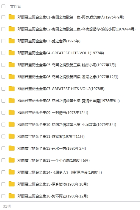 邓丽君之宝丽金无损歌曲33CD全集[APE/7.99GB]百度云网盘下载