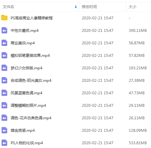 人像精修教程-影楼后期调色教程+PS高级商业人像精修教程视频合集[AVI/MP4/8.04GB]百度云网盘下载
