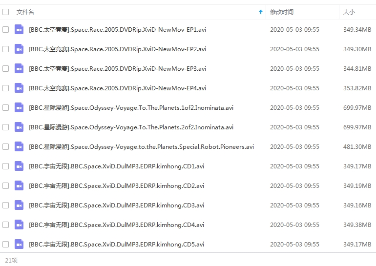 BB纪录片《宇宙探索系列》视频21部合集英语中字[AVI/MKV/10.72GB]百度云网盘下载