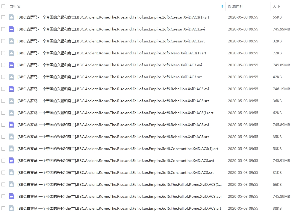 BBC纪录片《古罗马：一个帝国的兴起和衰亡》6集视频合集高清英语外挂中文字幕[AVI/4.37GB]百度云网盘下载