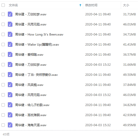 周华健无损歌曲精选45首[WAV/1.86GB]百度云网盘下载