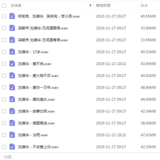刘德华无损歌曲精选73首[WAV/3.08GB]百度云网盘下载