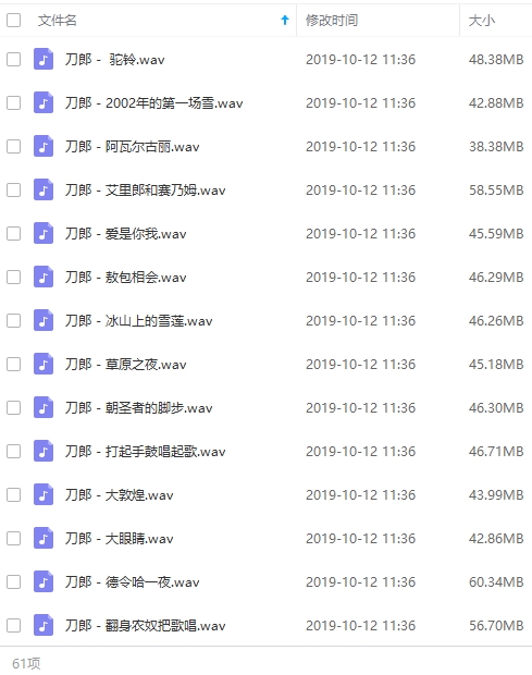 歌手刀郎歌曲精选61首[WAV/2.88GB]百度云网盘下载