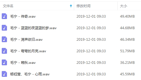 毛宁无损歌曲6首[WAV/274.00MB]百度云网盘下载