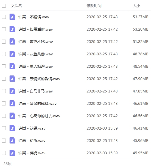 许嵩无损歌曲精选36首[WAV/1.49GB]百度云网盘下载