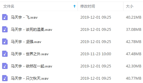 马天宇无损歌曲精选6首[WAV/250.63MB]百度云网盘下载