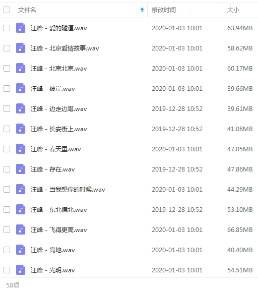 汪峰无损歌曲精选58首[WAV/2.78GB]百度云网盘下载