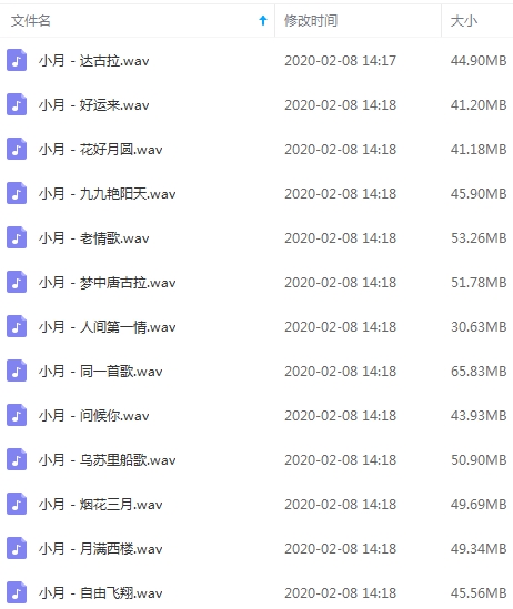 小月无损歌曲精选13首[WAV/614.10MB]百度云网盘下载