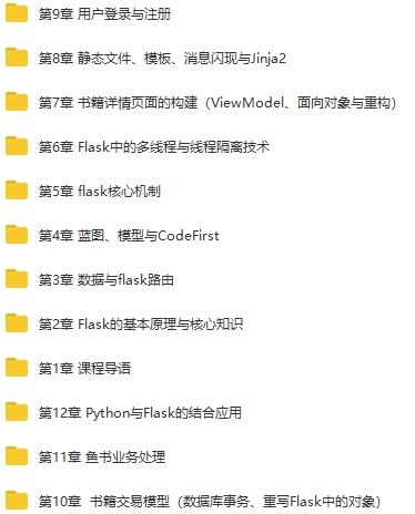 Python教程-PythonFlask高级编程之从0到1开发《鱼书》视频[MP4/9.25GB]百度云网盘下载